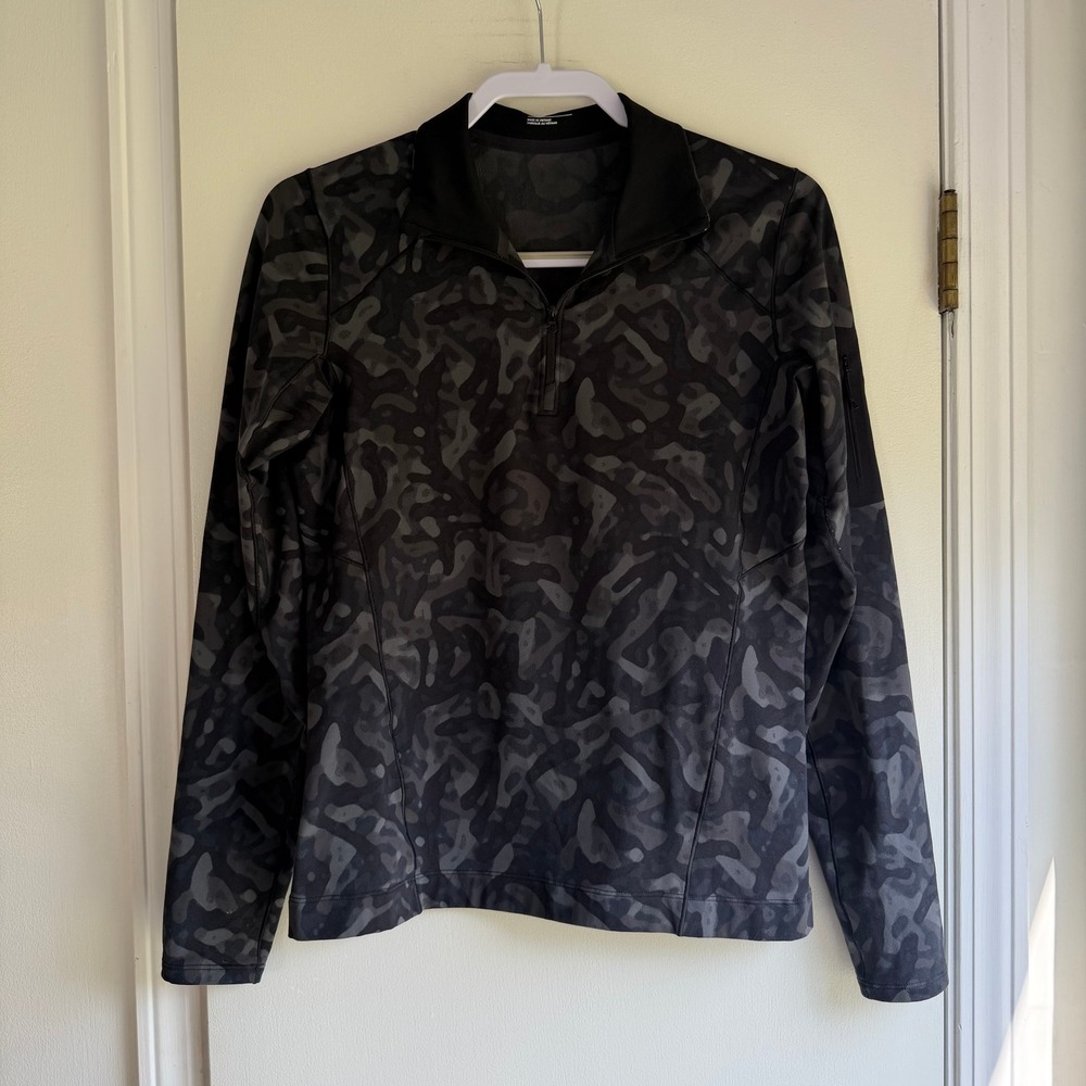 Arcteryx Rho Zip Neck W Print Base Layer Top Camo Grey Black Small X000007358
